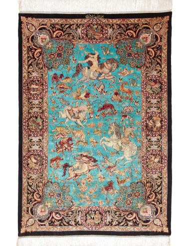 Ghom Seta Persia abbronzatura e marrone sella 100x145