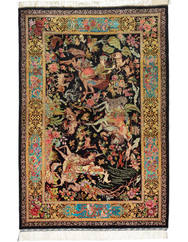 Ghom Seta Persia kaki scuro e nero 100x148