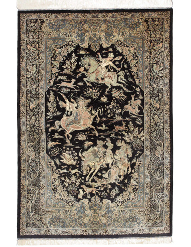 Ghom Seta Persia grigio ardesia scuro e grigio chiaro 137x202