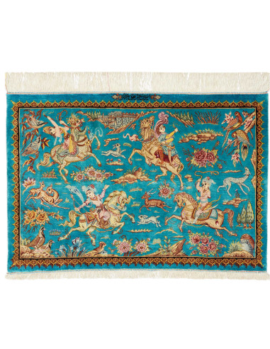 Ghom Seta Persia blu acciaio e grigio chiaro 90x60