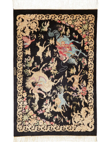 Ghom Seta Persia nero e verde oliva scuro 60x91