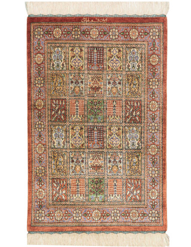 Ghom Seta Persia marrone rosato e bianco antico 58x90