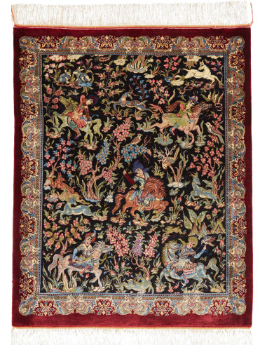 Ghom Seta Persia grigio ardesia scuro e grano 69x89