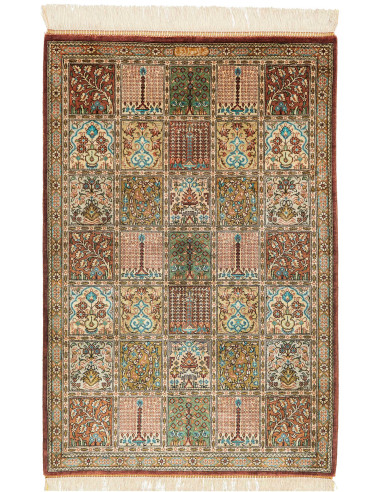 Ghom Seta Persia marrone rosato e bianco antico 60x90