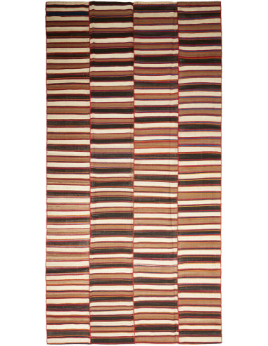 Kilim Mazandaran Persia rosso indiano e grigio ardesia scuro 194x392