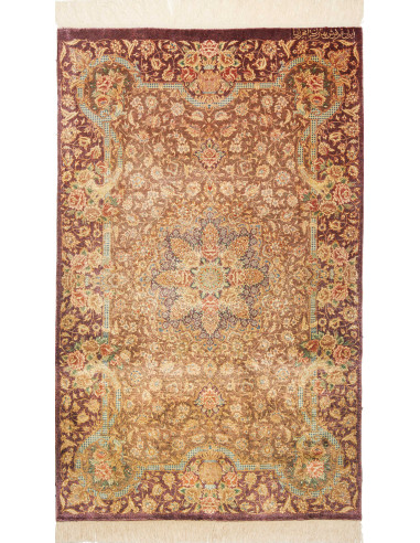Ghom Seta Persia marrone rosato e grano 77x121